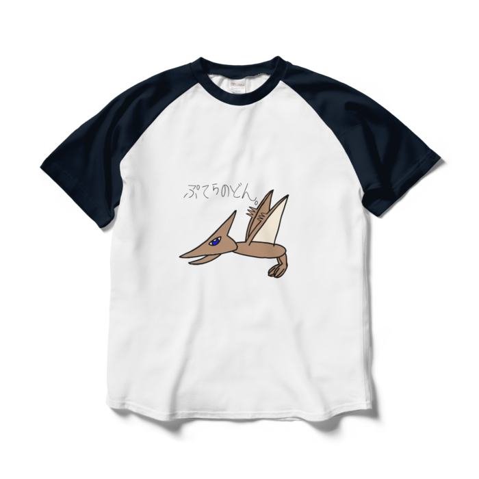 プテラノドンラグランTシャツ - L - ホワイト×ネイビー