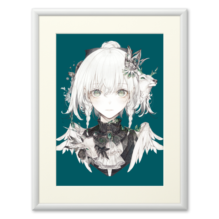 翡翠の鹿 複製画 黒 白 ヒトこもる Booth