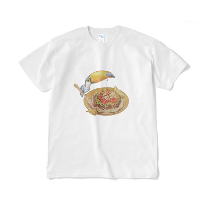 タコライス早く食べたい鳥のtシャツ Hirotoshi Kanou Shop Booth