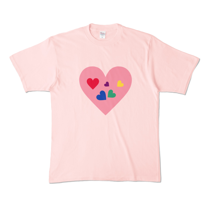 カラフルハートTシャツ - XL - ライトピンク (淡色)