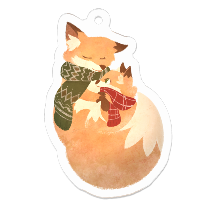 2024　クリスマスカードイラスト　きつねさん親子