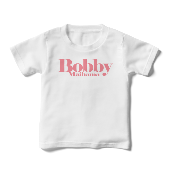 BobbyのキッズTシャツ（ホワイト / ロゴ:ピーチ） - 110cm