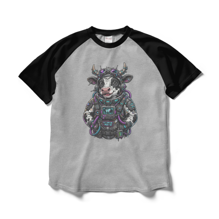 ラグランTシャツ - L - 杢グレー×ブラック