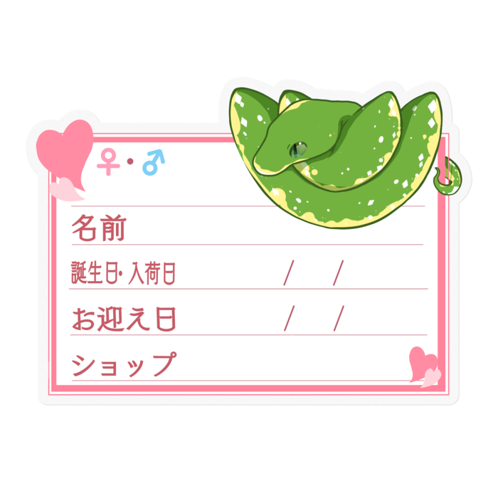 【🐍お名前ステッカー】グリンパイ(ビアク) ‐ハート／ピンク