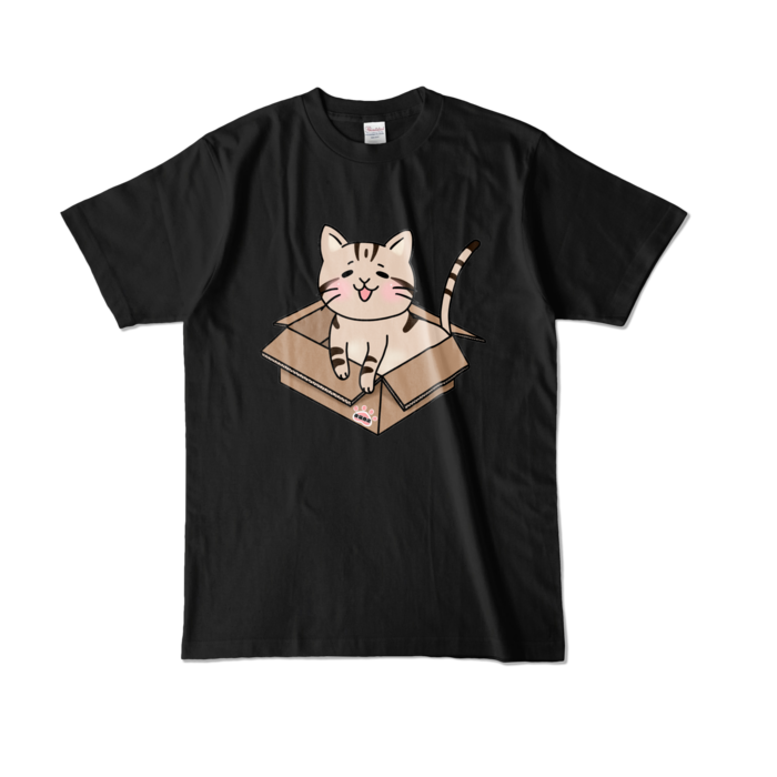 箱好き猫②Tシャツ - L - ブラック (濃色)