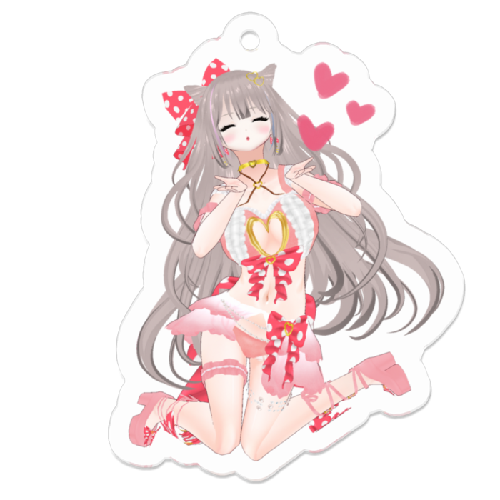 目を閉じてꔛ♡ Pink ver.キーホルダー(裏面コーティング)(closed eyes♡Pink ver.keychain back side coated)- 50 x 50 (mm)(2)