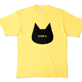 イエロー】シンプルでかわいい猫柄Tシャツ 黒猫 男女兼用