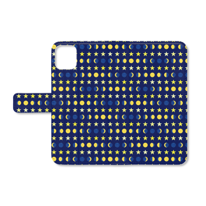 手帳型iPhoneケース・月と星・紺- iPhone11ProMax - ストラップ穴 なし