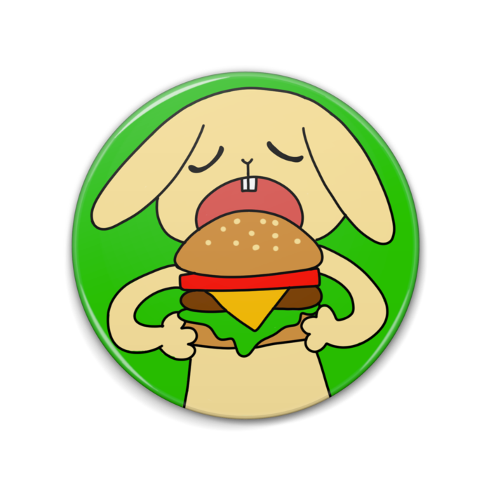 うさぎ＆ハンバーガー缶バッジ - 76mm