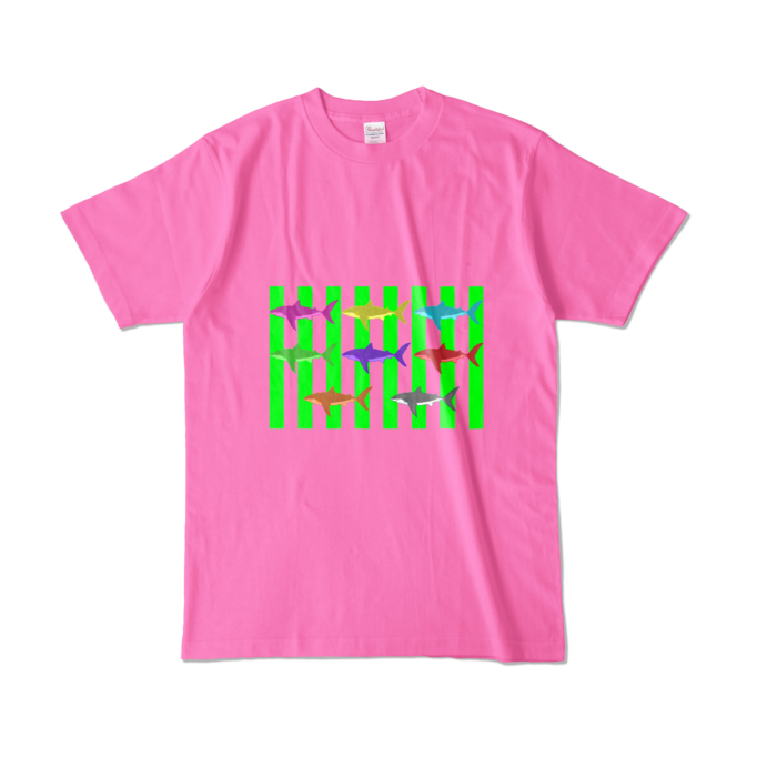 (グリーン)カラーTシャツ - L - ピンク (濃色)(1)