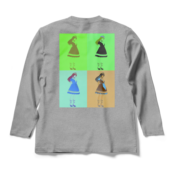 灰ロングスリーブTシャツ - M - (緑模様)