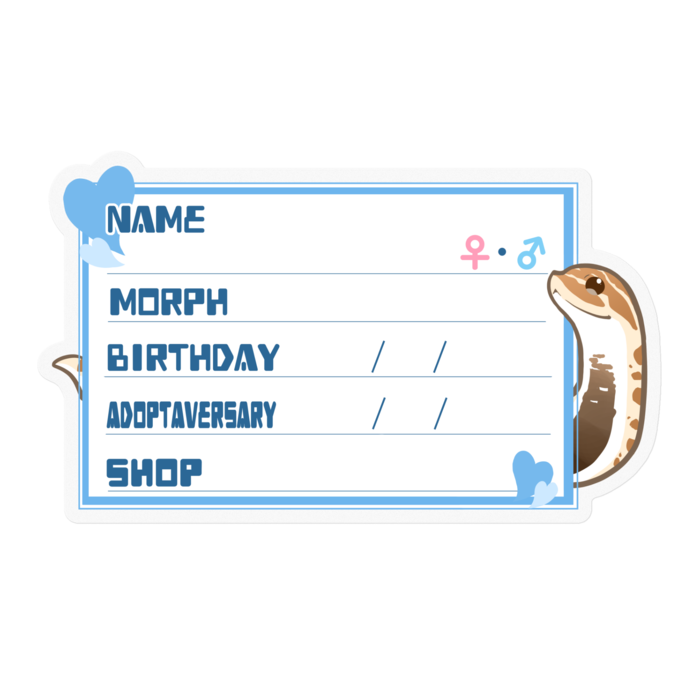 【🐍お名前ステッカー】シシバナ(アナコンダ) ‐ハート／ブルー(英語)