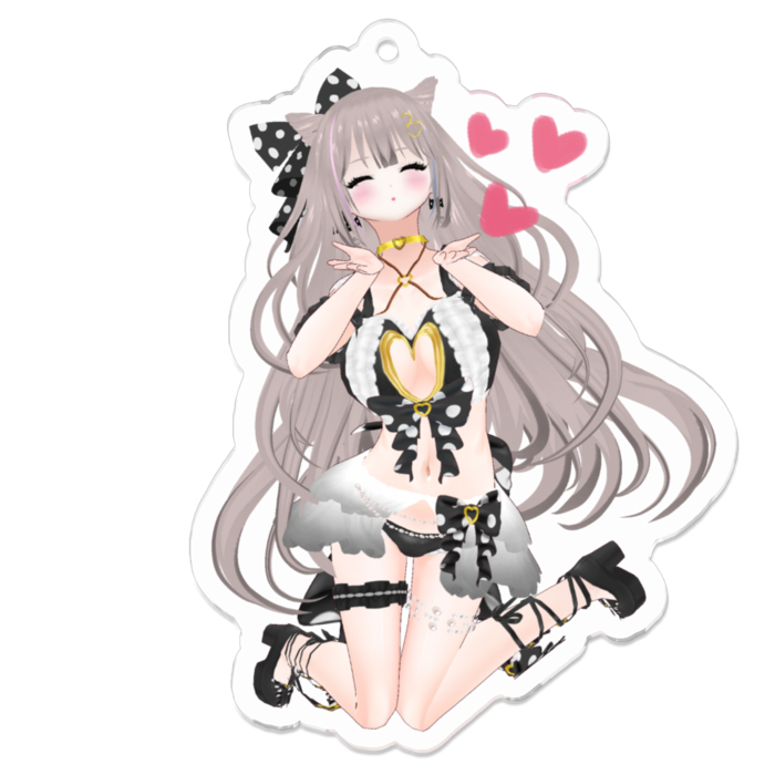 目を閉じてꔛ♡ Black ver.キーホルダー(裏面コーティング) (closed eyes♡Black ver.keychain back side coated)- 70 x 70 (mm)(2)