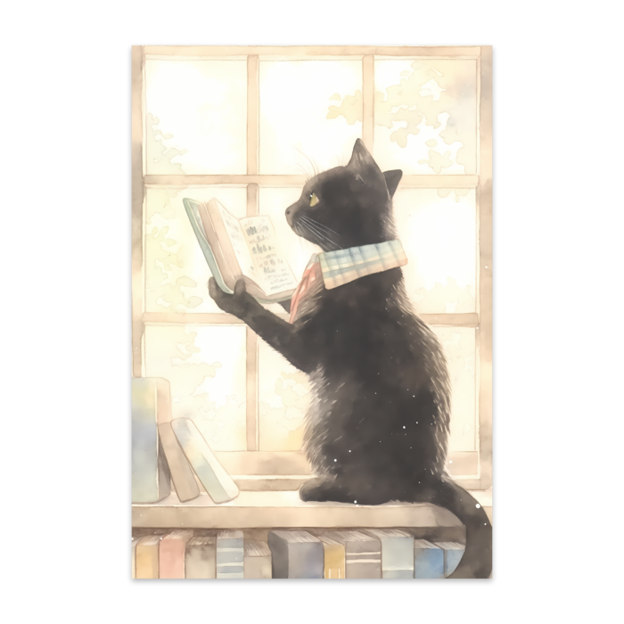 猫の読書（ポストカード）