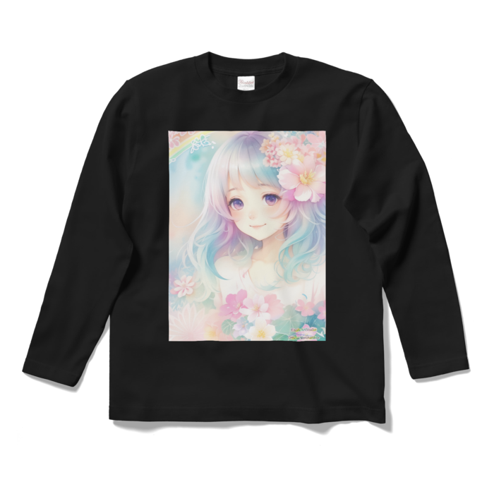 (前面プリント)「夢見る瞳6」長袖カラーTシャツ - S - ブラック