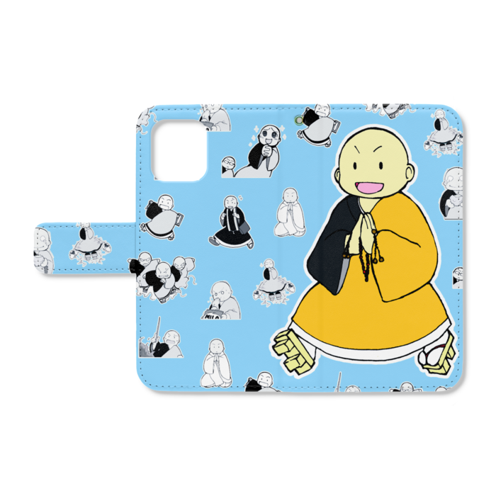 手帳型iPhoneケース - iPhone12 mini - ストラップ穴 あり（水色）