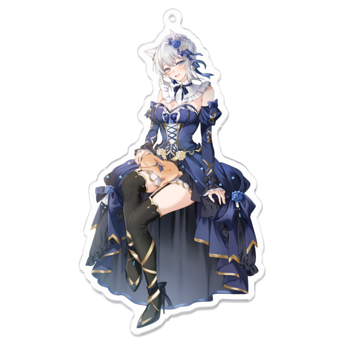 猫耳のりあ（青目）アクリルキーホルダー（コーティング） - 100 x 100 (mm)