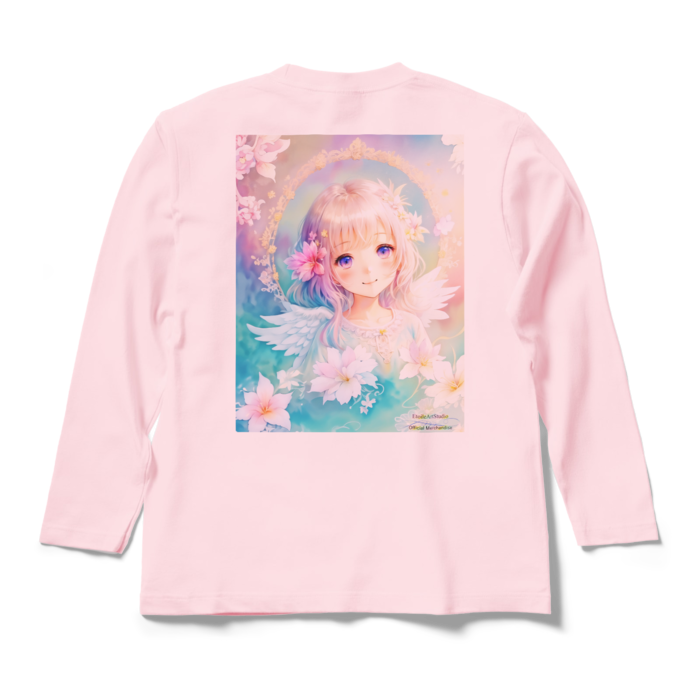 (背面プリント)「夢見る瞳7」長袖カラーTシャツ - M - ライトピンク