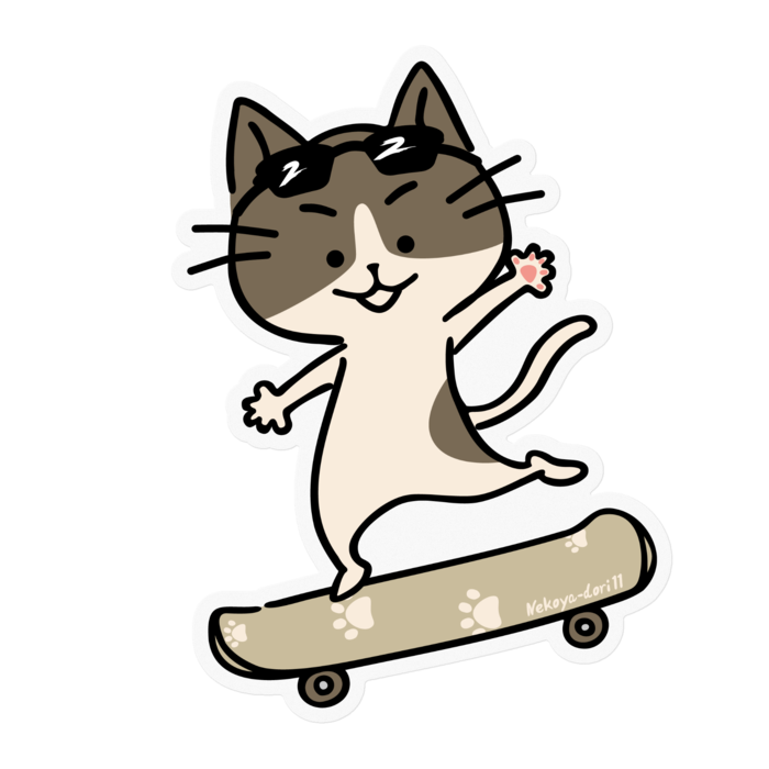 ハチワレネコのステッカーC - 100 x 100 (mm)