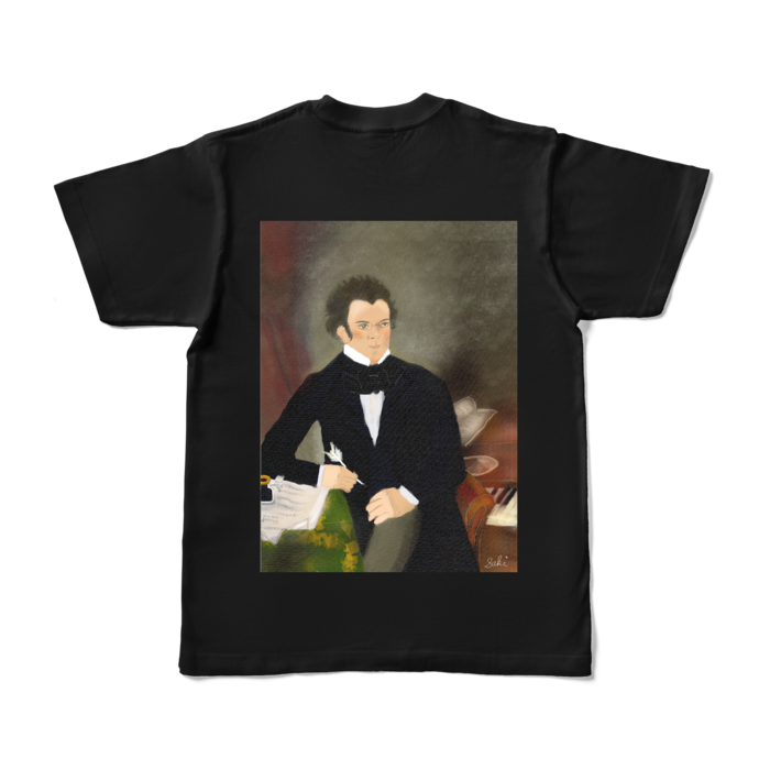 背面P カラーTシャツ - S - ブラック (濃色)