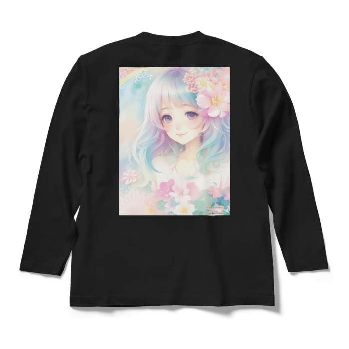 (背面プリント)「夢見る瞳6」長袖カラーTシャツ - M - ブラック