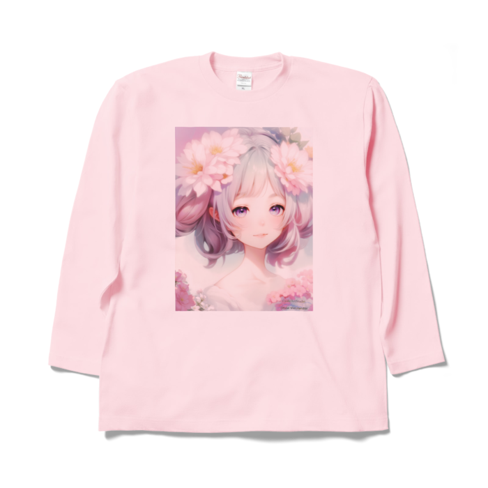 (前面プリント)「夢見る瞳3」長袖カラーTシャツ - XL - ライトピンク