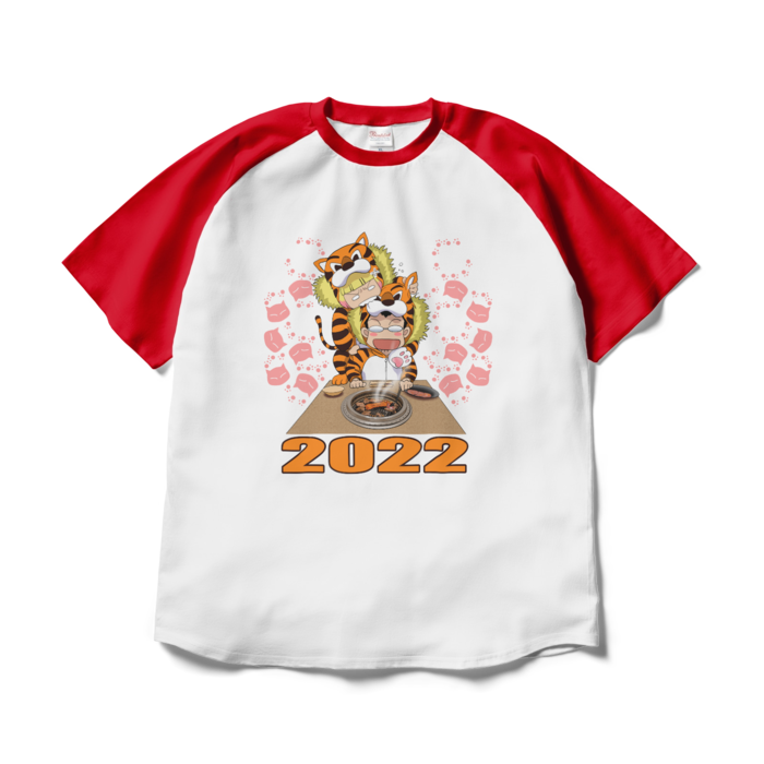 ラグランTシャツ - XL - ホワイト×レッド