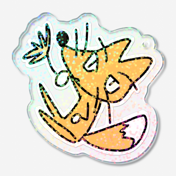 【３】キツネ(ススキ)・ホログラムアクリルキーホルダー - 50 × 50mm