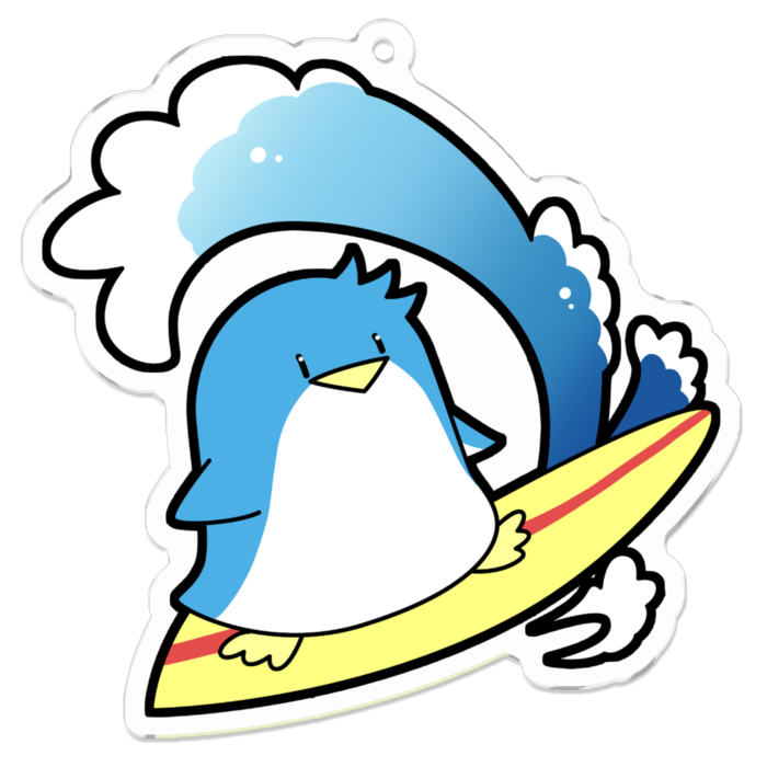 アクリルキーホルダー(コーティング) - 波乗りペンギンくん