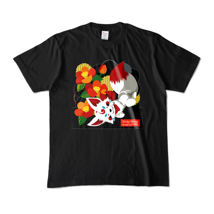 妖狐と椿　カラーTシャツ - M - ブラック (濃色)