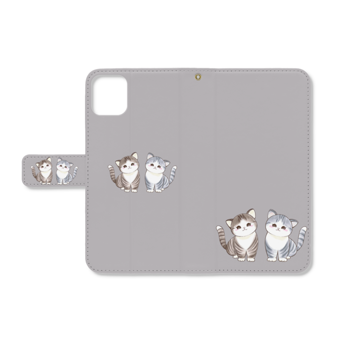 手帳型iPhoneケース - iPhone11ProMax - ストラップ穴 あり(グレー)