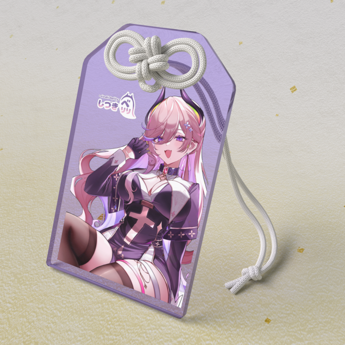 パープルアクリルお守り - 50 × 80mm