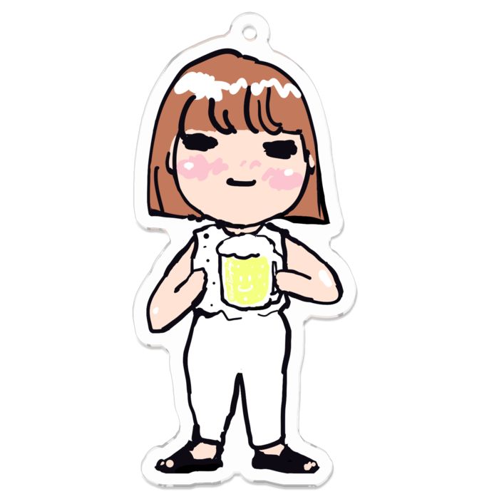 アクリルキーホルダー⑧大きめビール白 - 70 x 70 (mm)