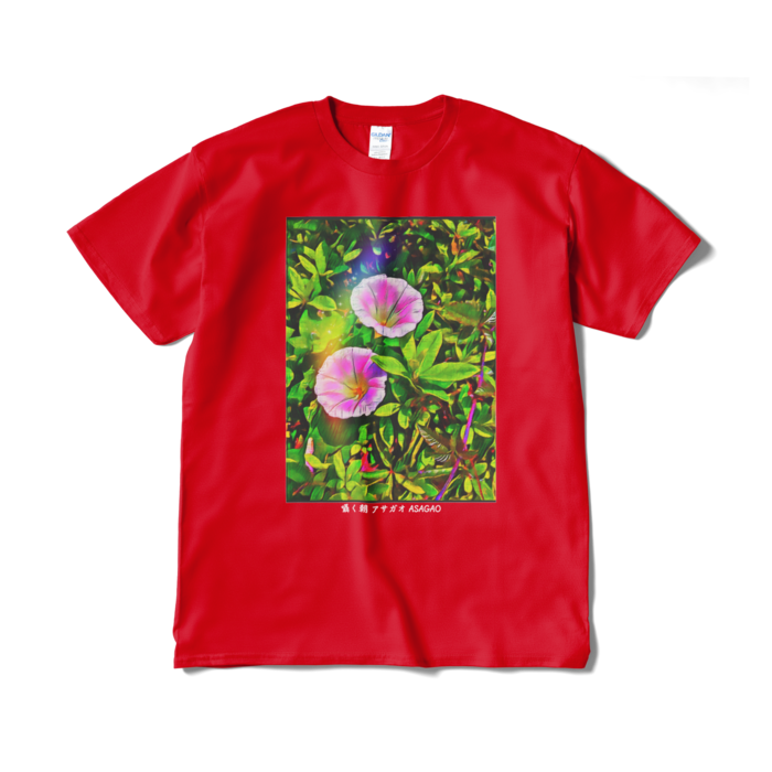 囁く朝 アサガオ ASAGAO デザイナーTシャツ - XL - レッド
