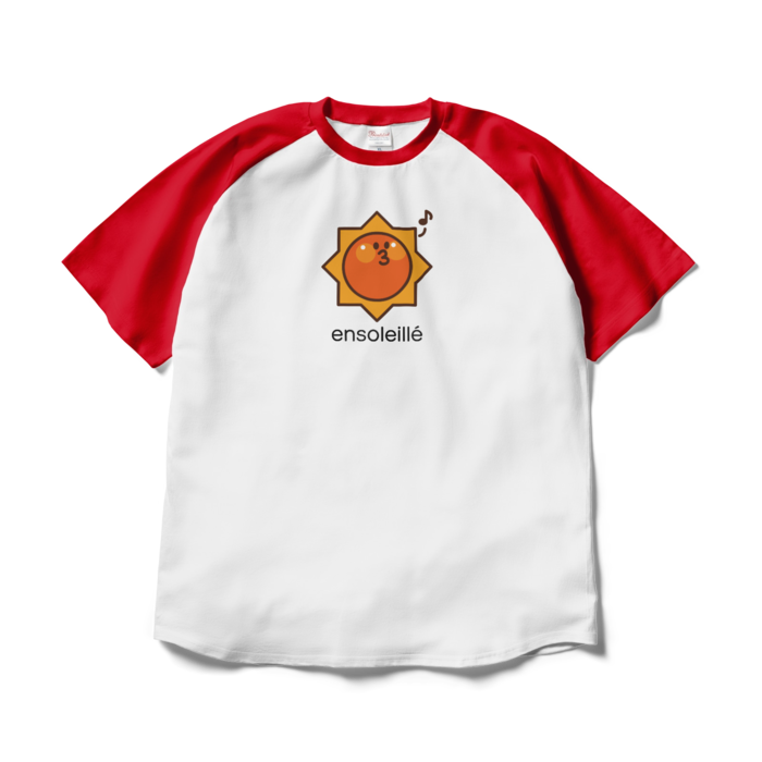 お日さまラグランTシャツ - XL - ホワイト×レッド