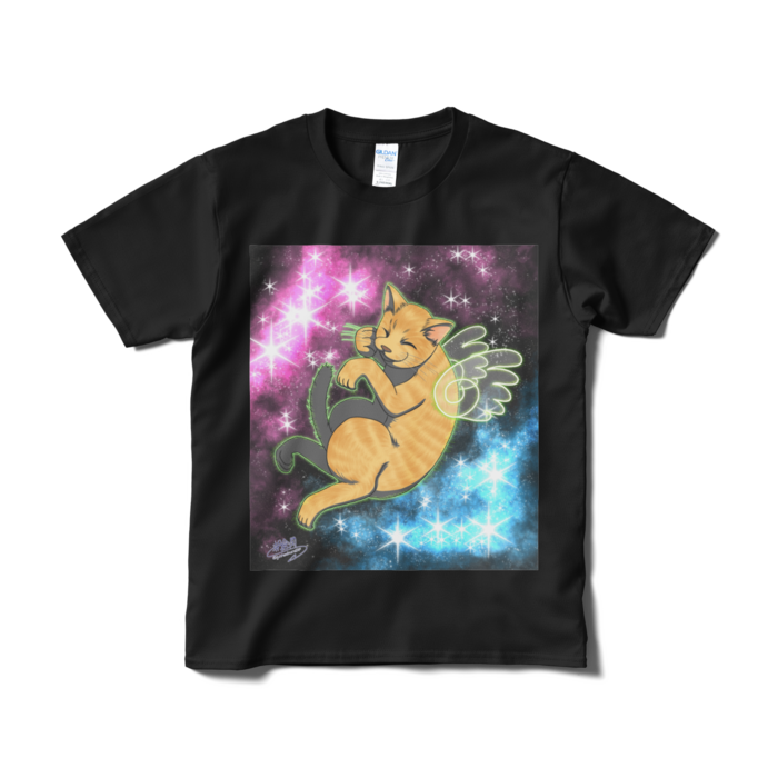 なぜか宇宙ネコ！Tシャツ（短納期） - S - ブラック