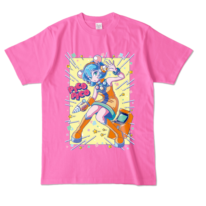 80sレトロポップ「ピコナ」Tシャツ - L - ピンク (濃色)
