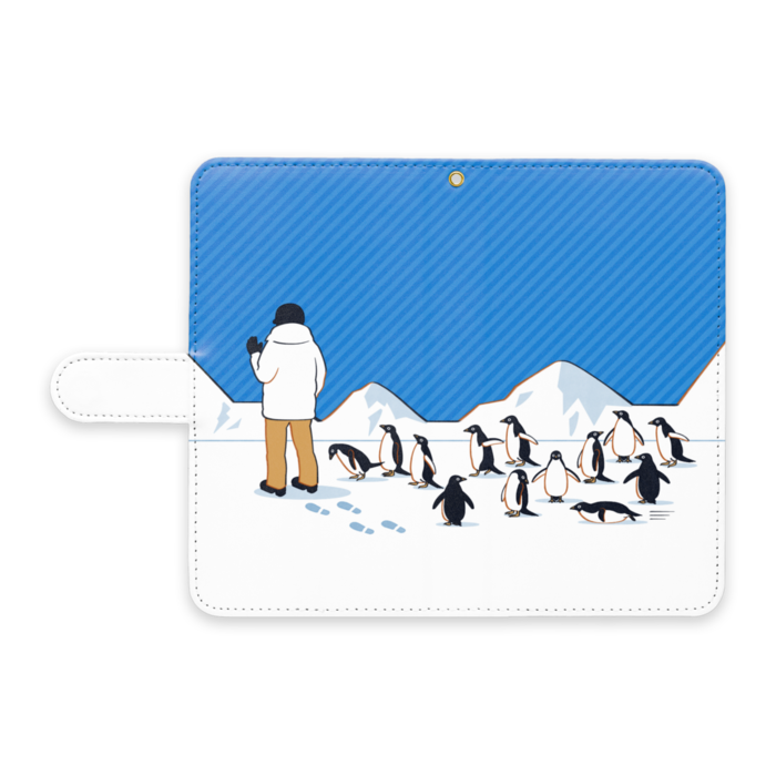 手帳型Androidケース　ストラップ穴あり　青色　L（大）