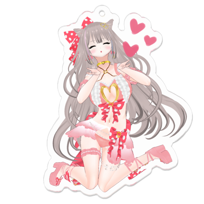目を閉じてꔛ♡ Pink ver.キーホルダー(裏面コーティング)(closed eyes♡Pink ver.keychain back side coated)- 70 x 70 (mm)(2)
