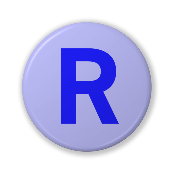 【R（アール）】〈ブルー〉缶バッジ- 32mm