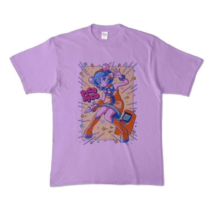 80sレトロポップ「ピコナ」Tシャツ - XL - ライトパープル (淡色)