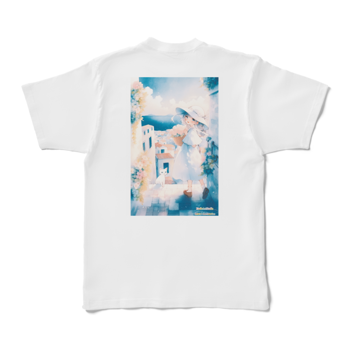 (背面プリント)「海辺の町で」Tシャツ - XL - 白