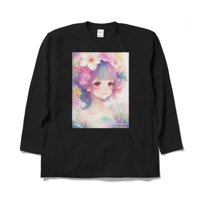 (両面プリント)「夢見る瞳5」長袖カラーTシャツ - XL - ブラック