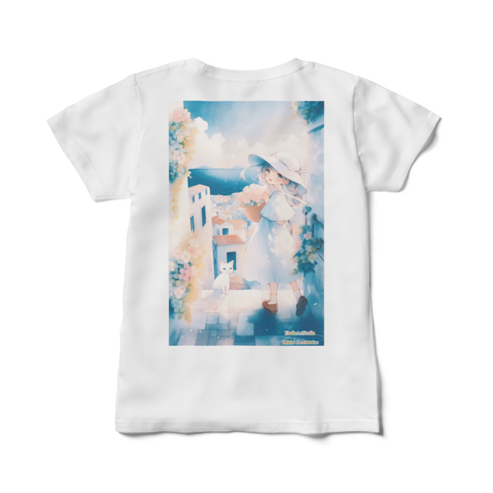 (背面プリント) 「海の見える町で」レディースTシャツ - M - 白