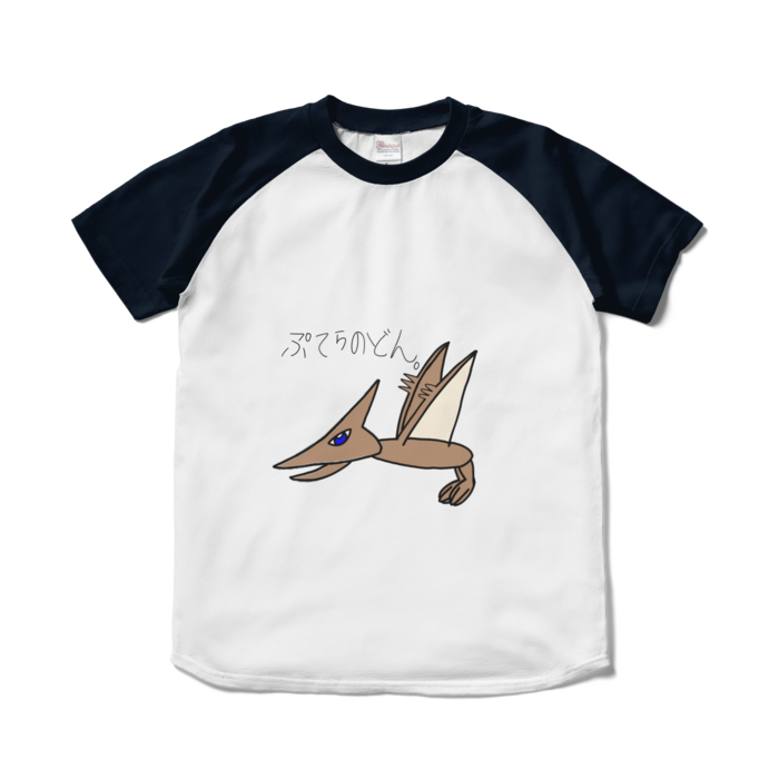 プテラノドンラグランTシャツ - S - ホワイト×ネイビー