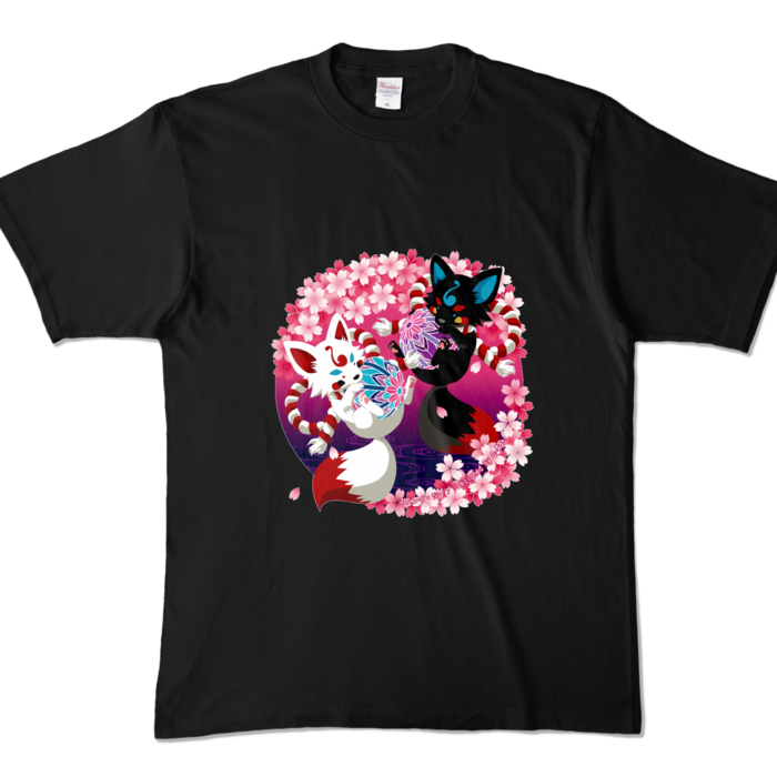 妖狐と桜　カラーTシャツ - XL - ブラック (濃色)