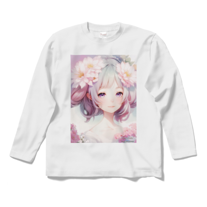 (両面プリント)「夢見る瞳3」長袖カラーTシャツ - S - ホワイト