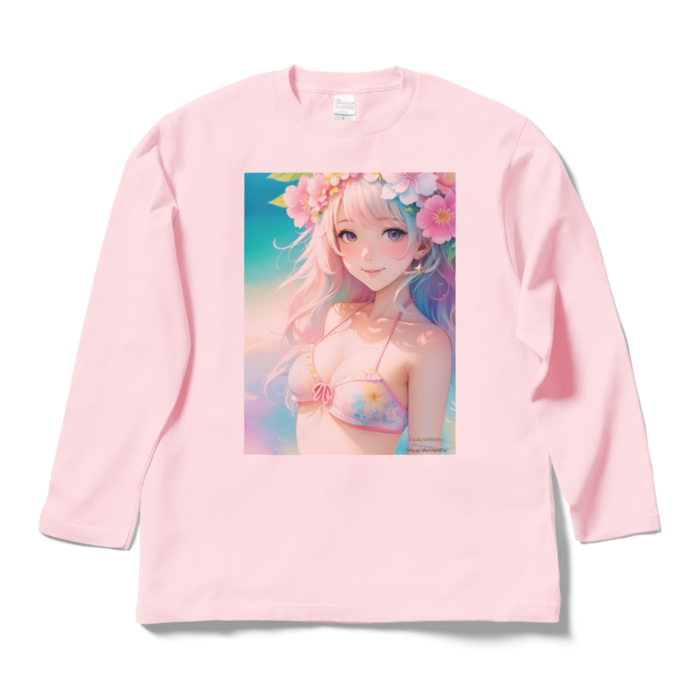 (両面プリント)「夢見る瞳4」長袖カラーTシャツ - L - ライトピンク