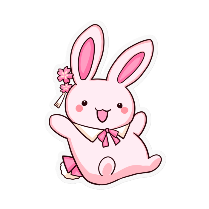 うさぎ(ピンク)ステッカー - 100 x 100 (mm)