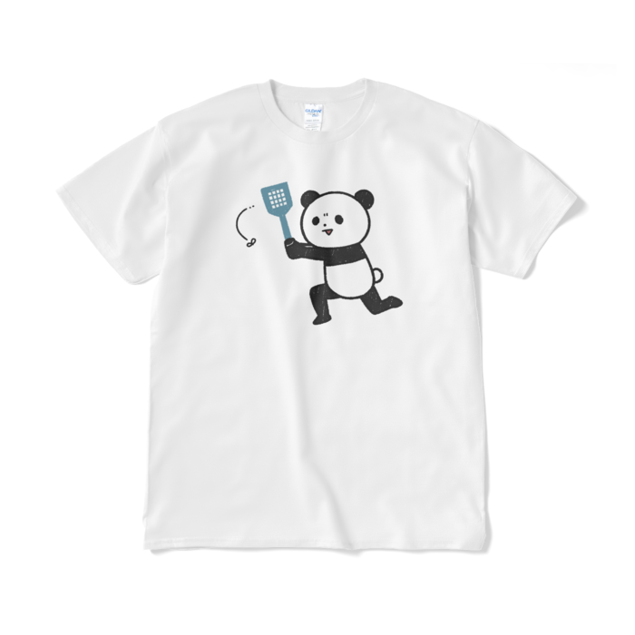 ハエを追い回すパンダ （大プリント／カラー）Tシャツ - XL - ホワイト